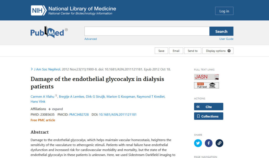 Damage of the endothelial glycocalyx in dialysis patients