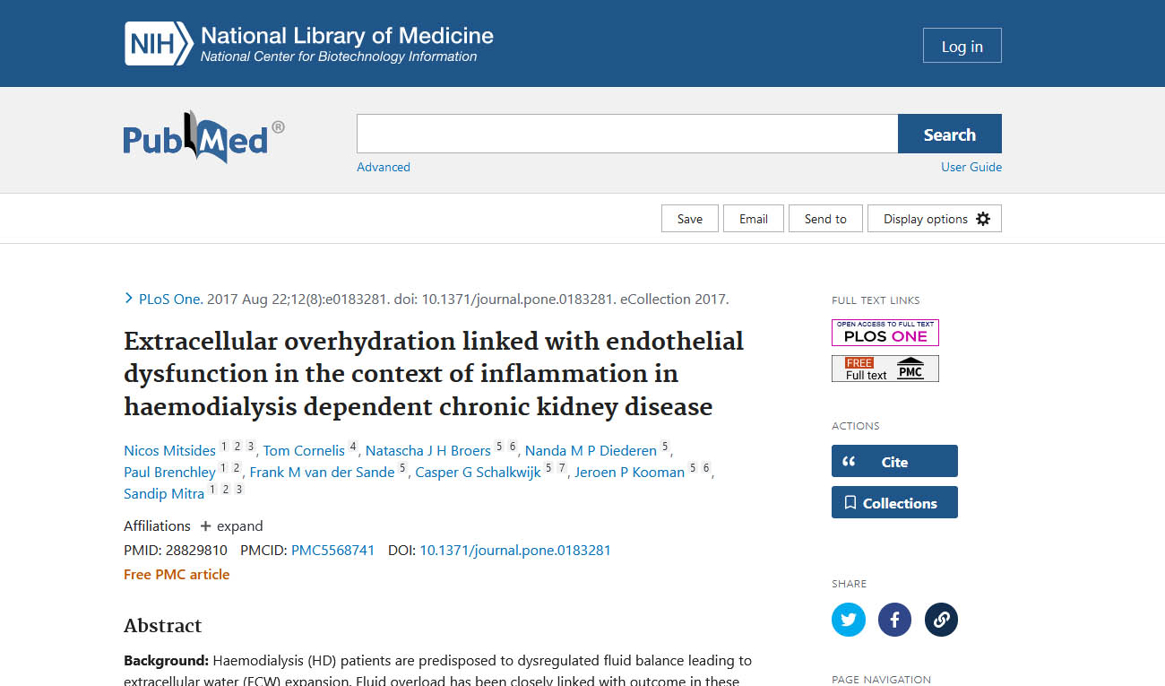 Extracellular overhydration linked with endothelial dysfunction in the context of inflammation in haemodialysis dependent chronic kidney disease