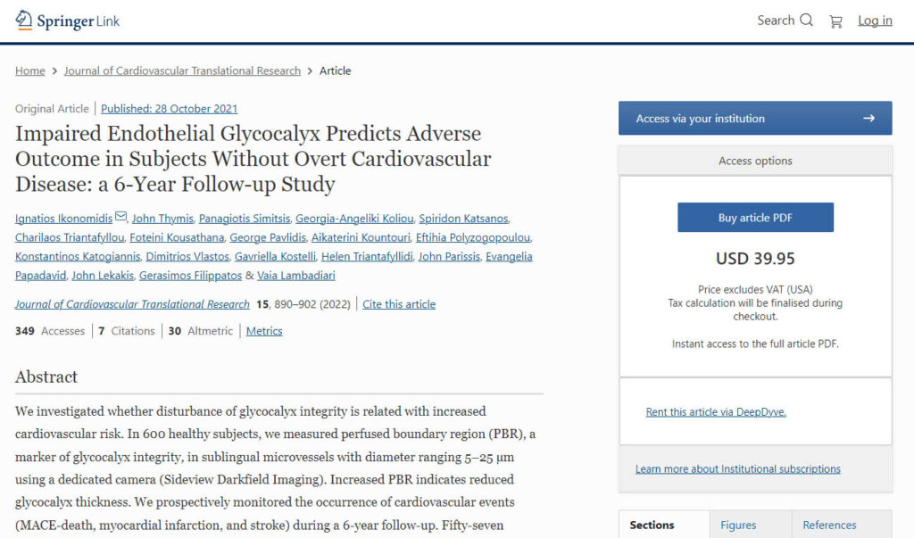 Impaired Endothelial Glycocalyx Predicts Adverse Outcome