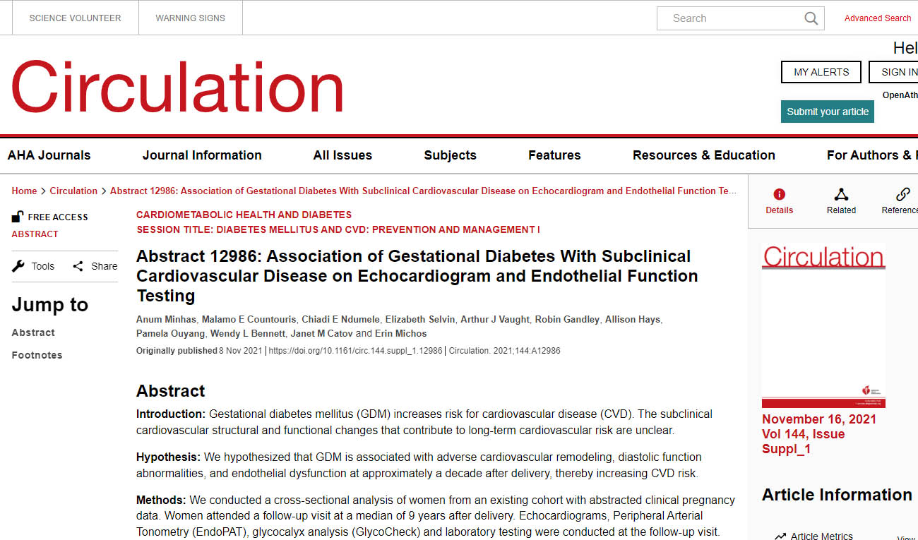 Association of Gestational Diabetes With Subclinical Cardiovascular Disease on Echocardiogram and Endothelial Function Testing