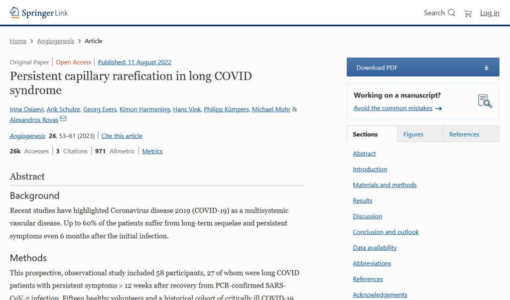 capillary rarefication in long COVID syndrome