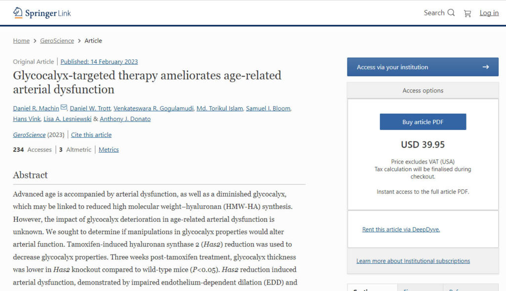 Glycocalyx-targeted therapy ameliorates age-related arterial dysfunction